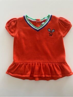 Janie and Jack Ruffle Hem Knit Top with Tennis Motif 3T EUC